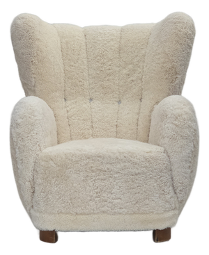 Danish Highback Armchair in Sheepskin, 1960s