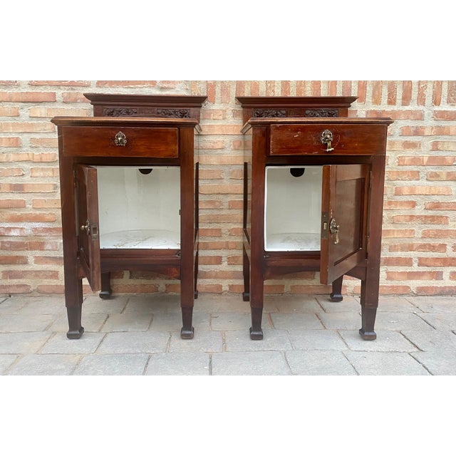 Art Nouveau Walnut Nightstands, 1900s, Set of 2 For Sale - Image 12 of 18