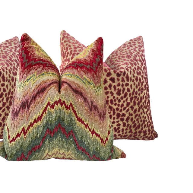 Bundle includes one of each pillow in: Pierre Frey "Budapest" in Carmine and Cowtan & Tout "Ocelot" in Red/Cafe. Both...