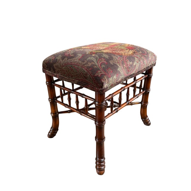 Vintage Faux Bamboo Stool in Ralph Lauren "Hunting Manor Paisley" Fabric For Sale - Image 12 of 17