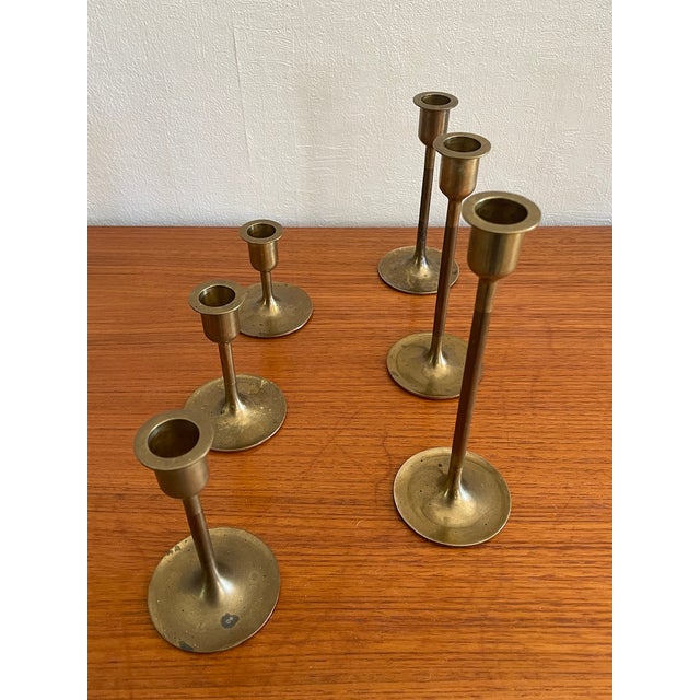 Mid-Century Brass Candlesticks, Set of 6 For Sale - Image 17 of 18