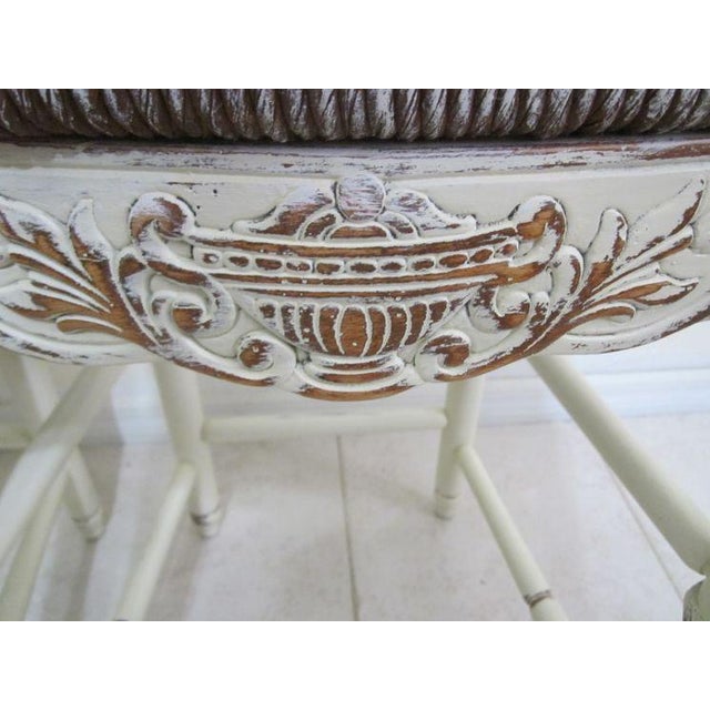 1980s 1980s Mid Century Rustic French Country Stools White Shabby Chic Rush Seat Straw Set of 2 For Sale - Image 5 of 12