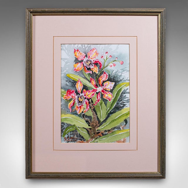 1980s Set of 4 Vintage Botanical Watercolour Pictures, Malaysian Art, Orchids, Framed For Sale - Image 5 of 12