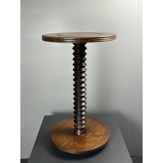 Modern Mid-Century Brutalist French Wood Turned Winepress Side Table in the style of Charles Dudouyt, 1950s For Sale - Image 3 of 13
