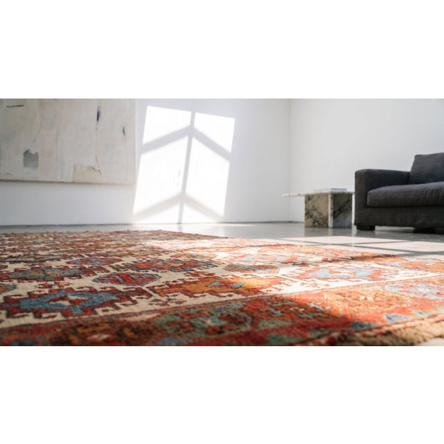 1850s Ivory Geometric Tribal Antique n.w. Persian Rug 3'10" X 9'4" Handmade Wool Carpet For Sale - Image 13 of 13