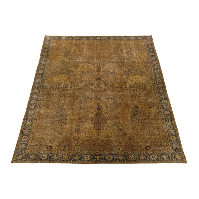 1920's Antique Tabriz Style Rug Golden Ochre & Indigo Tree of Life Design For Sale - Image 9 of 12
