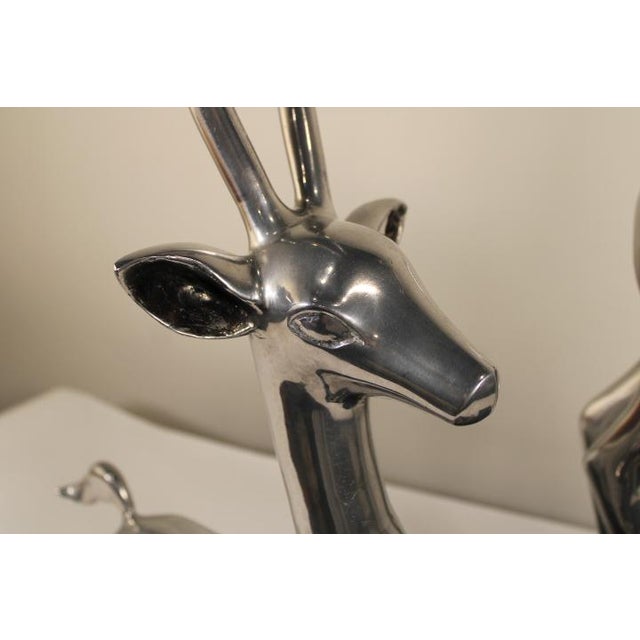 Late 20th Century Silver Plated Deer With Tall Antlers on Glossy Black Bases - Set of 2 For Sale In Los Angeles - Image 6 of 13
