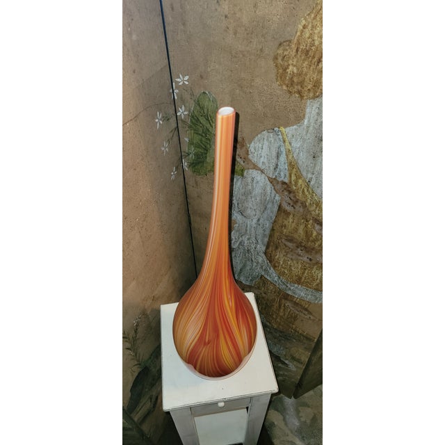 Tall Orange Swirl Art Glass Floor Vase, Mid-Century Modern Style For Sale - Image 9 of 9