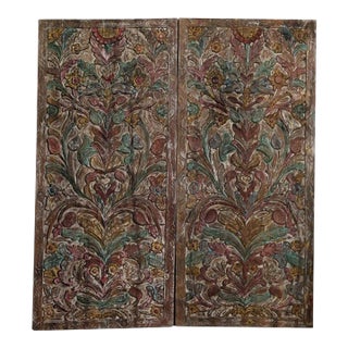 Vintage Tree of Life Carved Sliding Barn Door in Colorful Reclaimed Wood 80x36 For Sale
