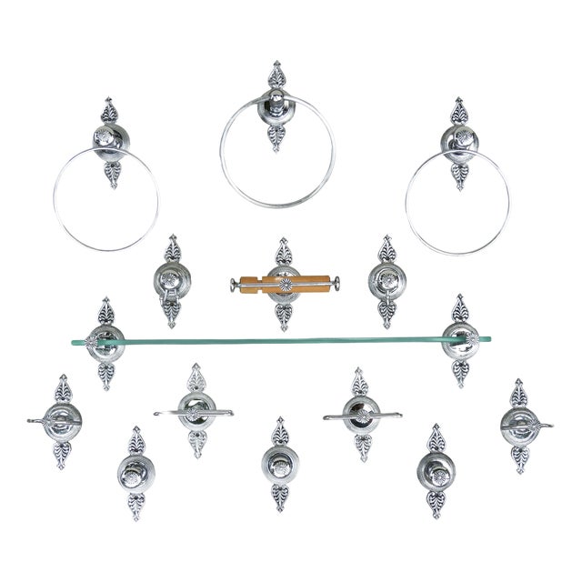 French Neoclassical Revival Vanity Bathroom Accessories, 1970, Set of 14 For Sale