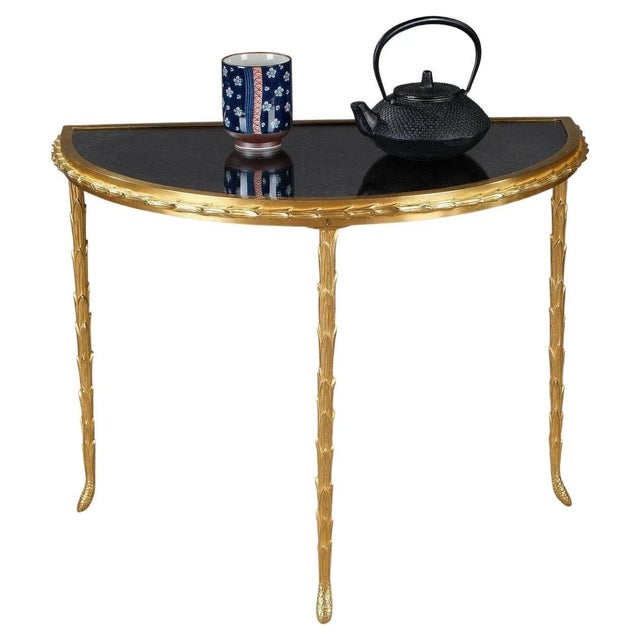Small Half Moon Table with Bronze Aged Mirror Top from Maison Baguès, 1950s For Sale - Image 16 of 16