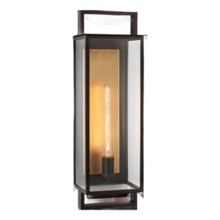 Ian K. Fowler for Visual Comfort Signature Halle Large Narrow Wall Lantern in Aged Iron with Clear Glass For Sale