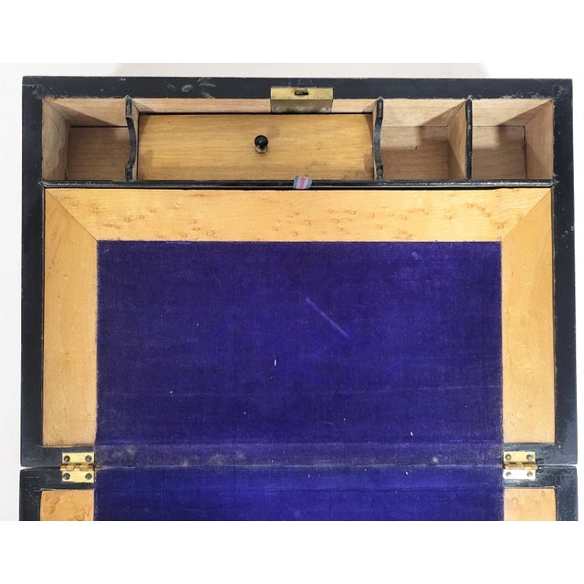 American 19th C Burled Walnut & Bird's Eye Maple Campaign Flip Top Lap Desk For Sale - Image 14 of 17