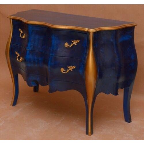 Louis XV Antique Style Blue With Gold Commode For Sale - Image 4 of 6