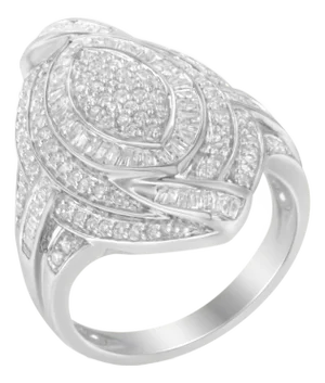 .925 Sterling Silver & 1-1/8 Cttw Diamond Marquise Shaped Cluster Triple Halo Knot Cocktail Fashion Ring (I-J Color, I2-I3 Clarity) - Size 7-1/2