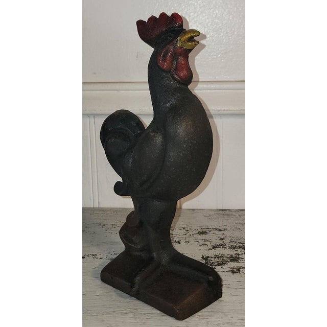 Folk Art Cast Iron Hubley Rooster Door Stop For Sale - Image 3 of 6