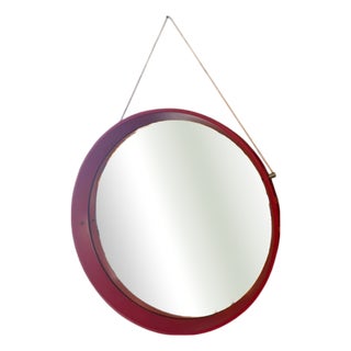 Vintage Round Mirror in Red Lacquer For Sale