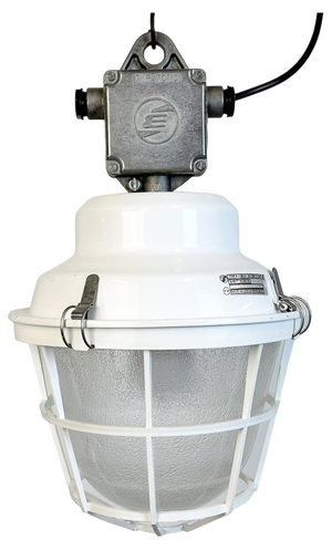 Industrial White Factory Light with Plastic Grid from Elektrosvit, 1990s
