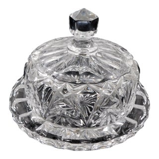 1980s Heavy Cut Glass Covered Serving Dish For Sale