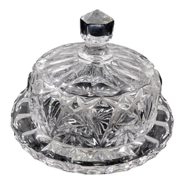 1980s Heavy Cut Glass Covered Serving Dish For Sale