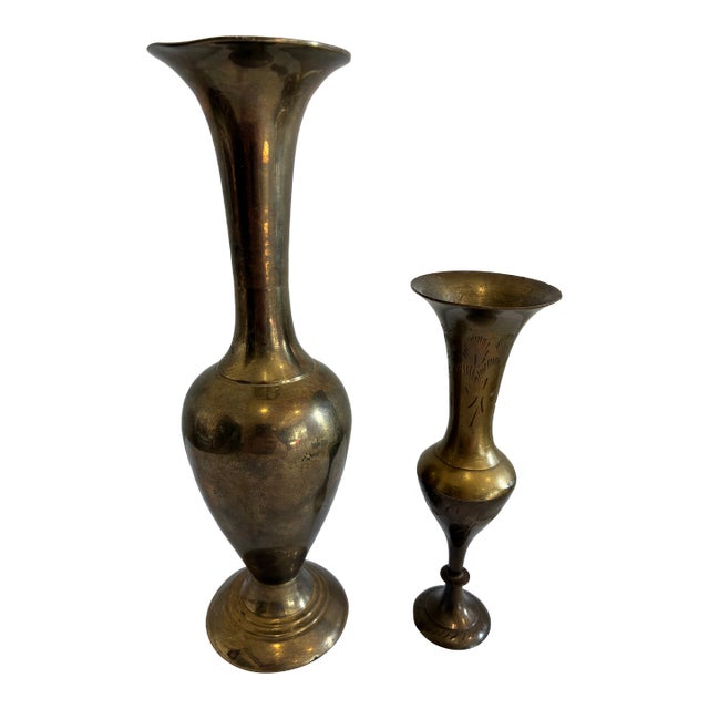 Set of 2, Vintage Brass Bud Vases For Sale