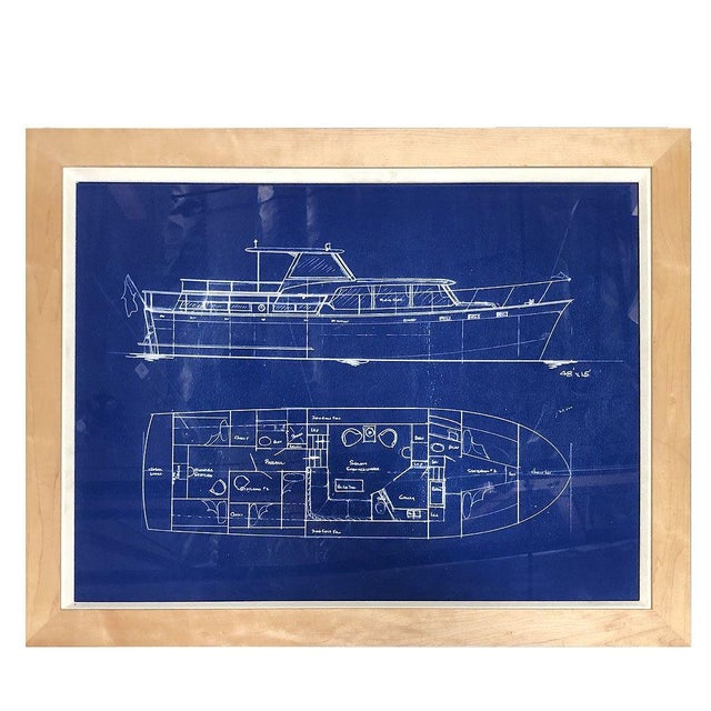 1980s Set of 3 1980s Framed Yacht Boat Blueprint Prints For Sale - Image 5 of 5