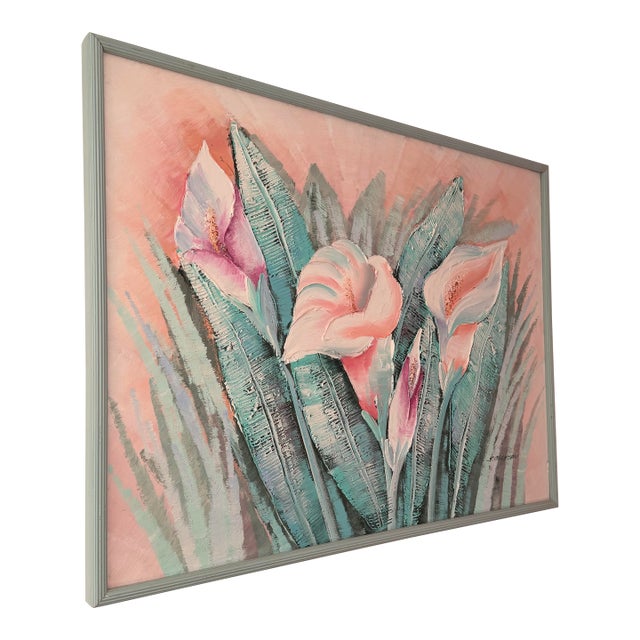 1980s Calla Lily Oil Painting For Sale