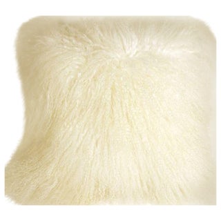 Natural White Mongolian Sheepskin Pillow For Sale