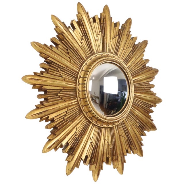 Vintage Sunburst Mirror in Gold Leaf Resin, 1960s For Sale - Image 16 of 18