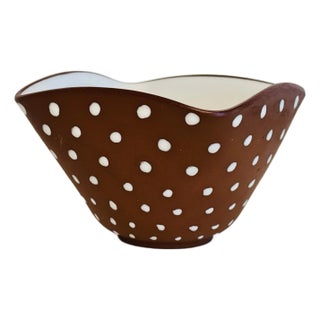 Vintage 1960s Graveren Norsk Brown Square Bowl With Raised White Polka Dots For Sale