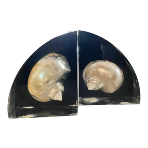 Vintage Lucite and Shell Bookends- a Pair