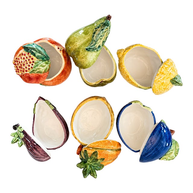 Vintage Vietri Italian Ceramic Fruit Dishes – Set of 6 For Sale