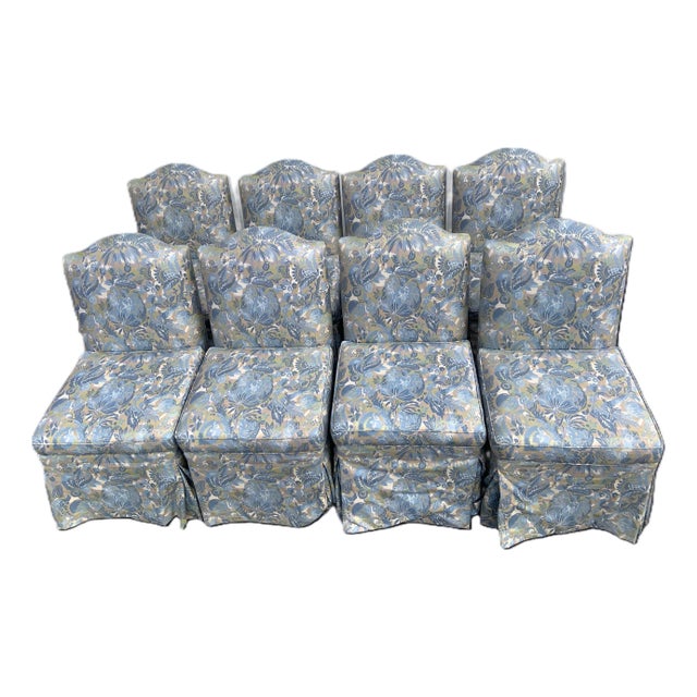 Mid 20th Century Set of 8 Custom Built Mid-Century Upholstered, Skirted Armless Dining Chairs For Sale