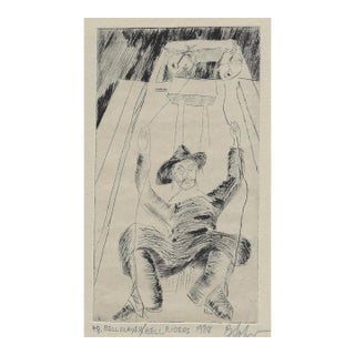 1988 Bell Player / Bell Rider Figural Etching For Sale