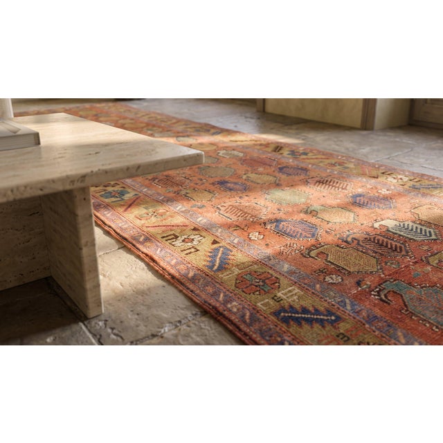 Salmon 1890s Orange Salmon Tribal Paisley Antique n.w. Persian Bakshaiesh Rug 3'4" X 12'6" Handknotted Wool Carpet For Sale - Image 8 of 9