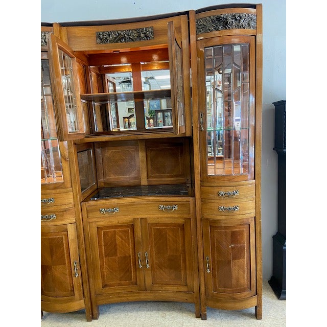 Wood Antique French Style Marble Top Buffett With Double Curio For Sale - Image 7 of 8