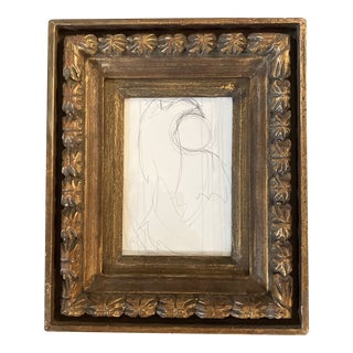 1970’s Original Vintage Abstract Expressionist Charcoal Study Drawing Chunky Vintage Gold Frame For Sale