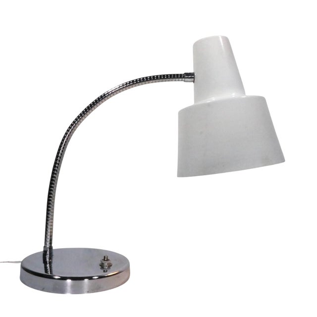 Mid-Century Modern Mod Chrome and White Gooseneck Desk Lamp C. 1970's After Josef Hurka for Napako For Sale - Image 3 of 12