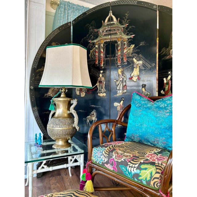 1930’s French Brass Dragon Lamp With Custom Shade For Sale - Image 12 of 13