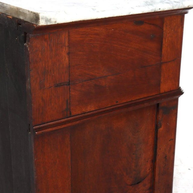 Antique Walnut 3-Drawer Marble Top Commode With Carved Pulls Circa 1890 For Sale - Image 14 of 16