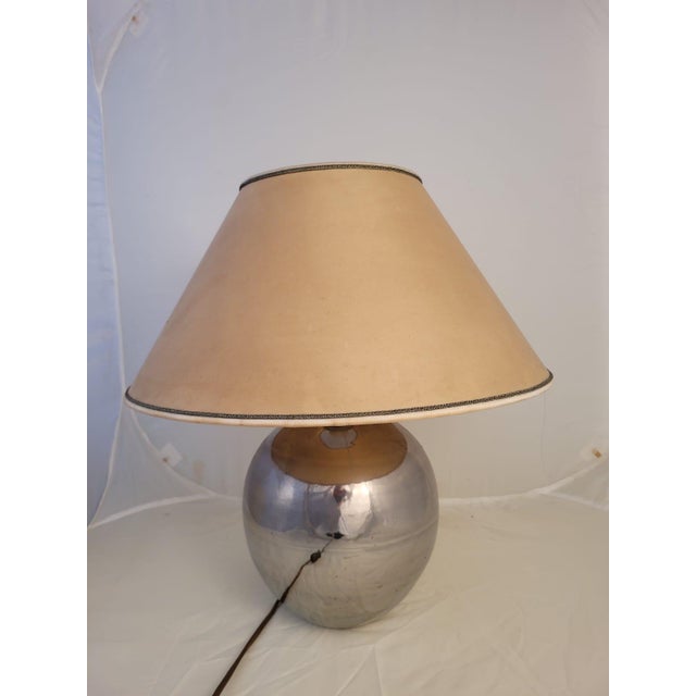 Textile Vintage Silver-Plated Ceramic Table Lamp from La Bottega, 1980s For Sale - Image 7 of 13