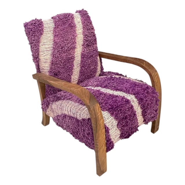 Handcrafted Moroccan Armchair - Purple Wool Rug Upholstery. For Sale