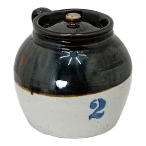 Antique American Stoneware 2 Quart Size Bean Pot - Baked Beans Cooking Pot Circa Early 20th Century