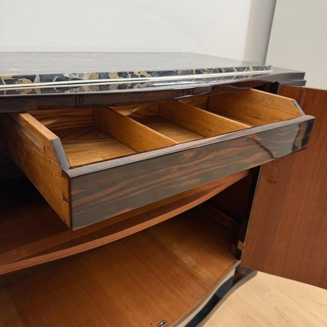 Stone Art Deco Sideboard in Macassar, Marble & Chrome, France, 1930 For Sale - Image 7 of 18