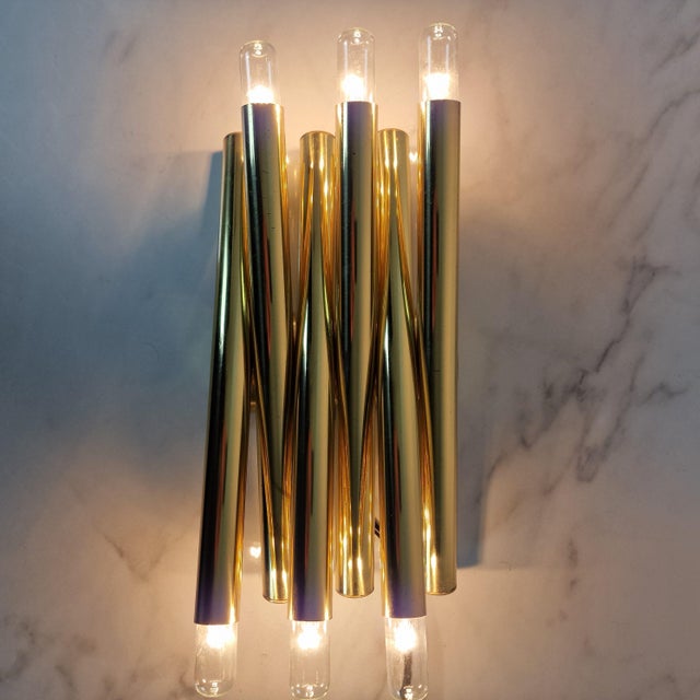 Gold Italian Wall Lamp with Six Lights in the style of Gaetano Sciolari, 1970s For Sale - Image 8 of 13