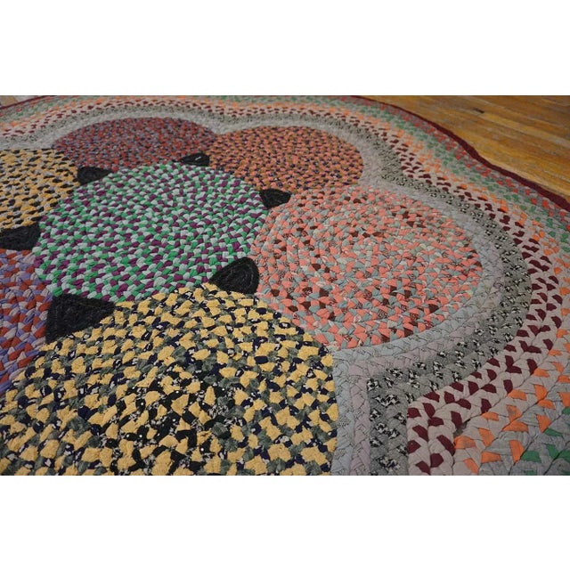 Beautifuly Soft Multi Color Ground With Colorful Circles Oval Antique American Braided Rug For Sale - Image 13 of 15