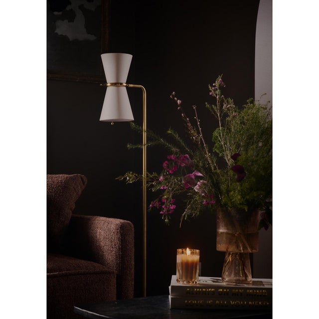 Regina Andrew Gable Floor Lamp, Antique Natural Brass with Oyster Shade For Sale - Image 4 of 9