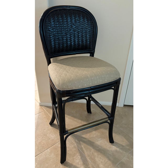 Contemporary 1990s Lexington 3 High Bar Height Rattan Chairs For Sale - Image 3 of 9