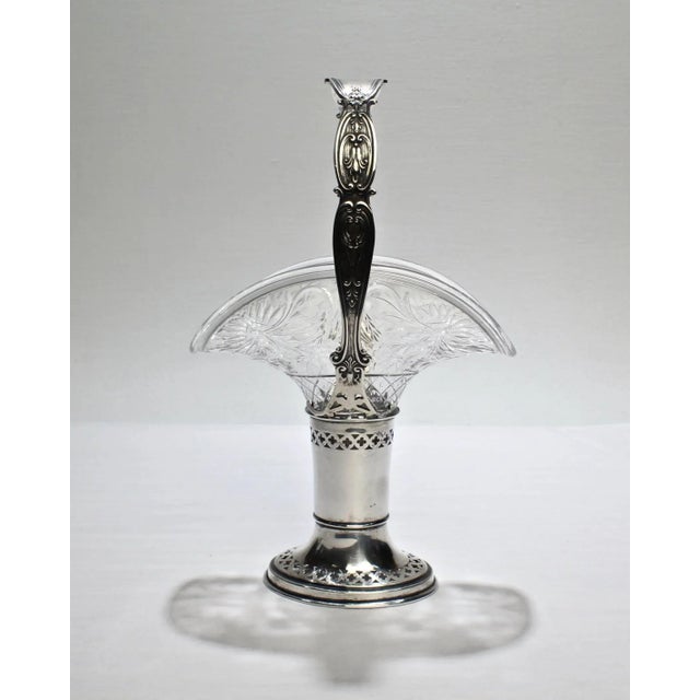 Gorham Manufacturing Company Antique Gorham Sterling Silver and Cut-Glass Handled Basket For Sale - Image 4 of 11