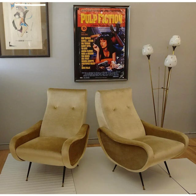 1960s Pair of Zanusso Lady Chairs Pair Gold Beige Velvet For Sale - Image 12 of 12